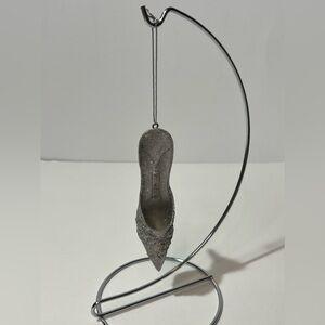 VTG Silver Bling Flower Raised High Heel Christmas Ornament